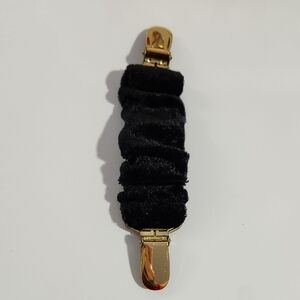 Vintage Fabric Covered Cinch Clip, Elasticized Black Velvet with Gold Tone Clips
